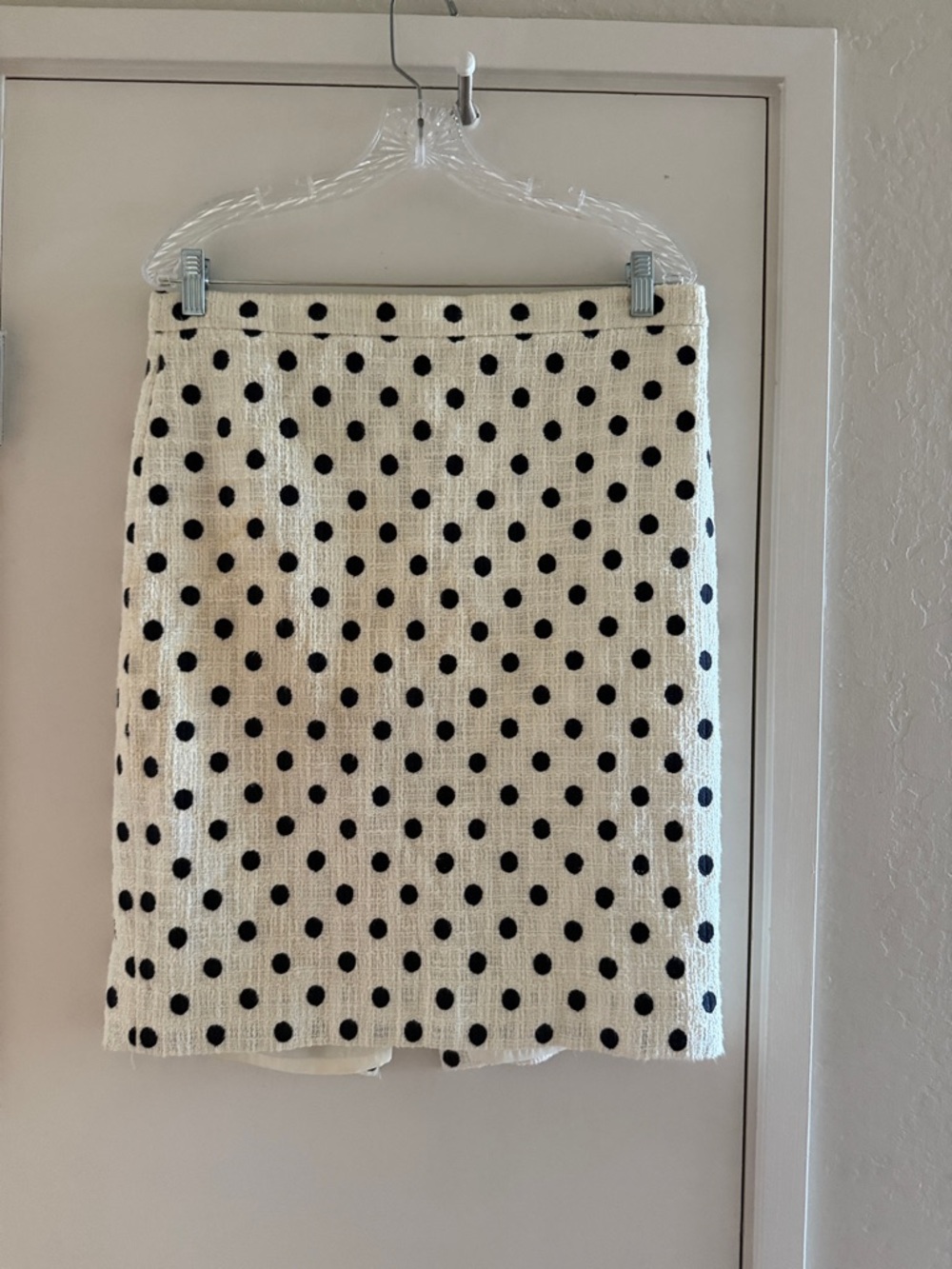 J. Crew Cream Knit Pencil Skirt with Black Polka Dots